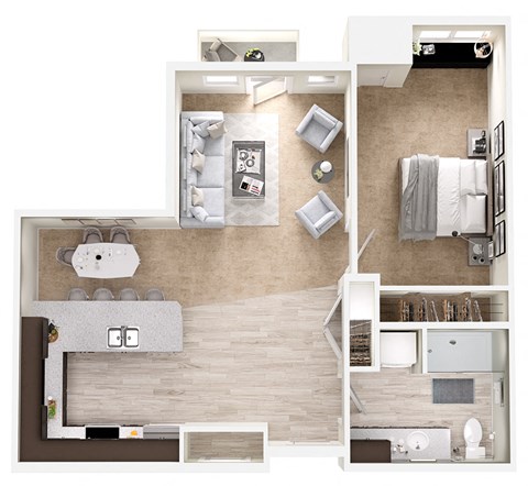 Floor plan for 1 bed, 1 bath, 793 sqft